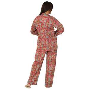 Printed Nightwear Set 100% Cotton Long Sleeve Button Up Woven Shirt and Full Length <b>Pants</b> Soft Breathable Summer Pajama Set - Product Image 6