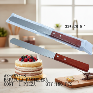Couteau à gâteau en fer CASAMAX WL AZ-5871-8 avec manche en bois - 33x3cm - Outil de pâtisserie et de décoration de gâteaux non toxique - Product Image 3