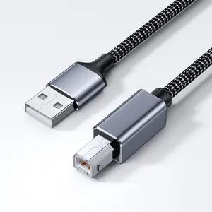 Cabo usb para impressora, cabo de alumínio para impressora, versão 2.0, nylon, trança, cobre estanhado, 1m, 1.5m, 2m, 3m e 5m, cabo usb