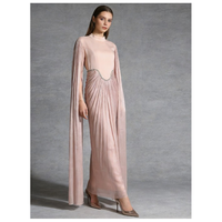 Robe élégante pour femme WIWT avec strass, plissée, manches longues, col montant, transparente, longueur au sol, robes de soirée décontractées pour femmes