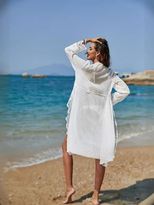 TW Mujeres con cordones Color sólido Manga larga Sexy Encaje <span class=keywords><strong>blanco</strong></span> <span class=keywords><strong>Playa</strong></span> Poncho <span class=keywords><strong>Kaftan</strong></span> - Product Image 2