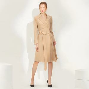 Manteau trench plissé mi-long style britannique d'automne, col à revers, double boutonnage, ceinture - Product Image 2