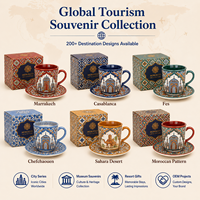 Ensemble tasse et soucoupe en céramique souvenir du Maroc, motifs architecturaux géométriques pour tasse à café en porcelaine, personnalisation OEM ODM, vente en gros