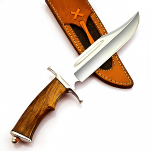 Cuchillo Bowie Artesanal para Caza con Mango de Madera y Funda de Cuero, Hoja de Acero, Personalizable, OEM, Equipo de Supervivencia y Aire Libre - Product Image 1