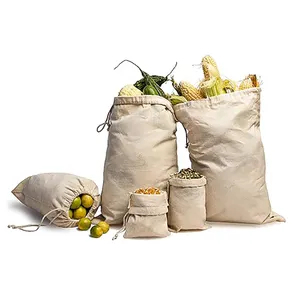 Bolsa de embalaje de regalo de muselina ecológica de alta calidad, bolsa de polvo con cordón de almacenamiento de frutas y verduras de algodón con logotipo personalizado impreso