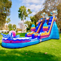 Toboggan aquatique gonflable robuste à double piste pour fêtes au bord de la piscine, toboggan aquatique commercial avec piscine intégrée