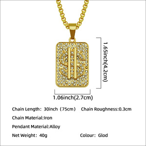 Pendentif <span class=keywords><strong>en</strong></span> forme de dollar incrusté de diamants, style tyran local, collier de marque <span class=keywords><strong>militaire</strong></span>, pendentif hip-hop cool et atmosphérique - Product Image 2