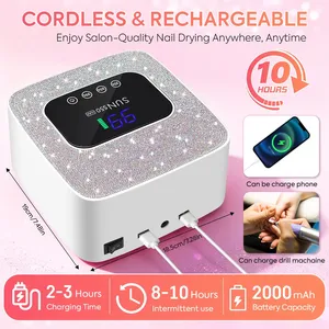 Sparkling Diamond LED Nail <b>Lamp</b>: Cordless Rechargeable 57-Bead UV/LED Dryer <b>with</b> Smart Sensor & 3-<b>Timer</b> Settings - Product Image 5