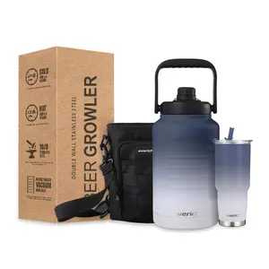 Everich 84Oz Roestvrij Staal Lekvrije Bier Growler Met Deksel Grote Waterfles Met Handvat Voor Camping Sport Stijl Verzekerd