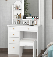 Miroir de maquillage moderne bureau de chambre à coucher en bois coiffeuse nordique avec lumières LED et étagères