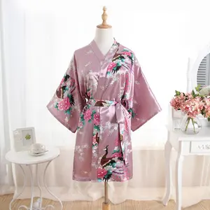 Jubah Sutra Pengiring Pengantin Wanita Seksi Jubah Kimono Pernikahan Satin Pendek Pakaian Tidur Gaun Malam Jubah Mandi Wanita Jubah Bunga