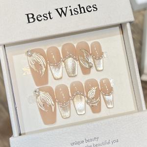 Uñas Postizas Cuadradas Hechas a Mano 100% ABS, Uñas Postizas Cortas con Diseño <span class=keywords><strong>de</strong></span> Flores 3D y Punta Francesa para Mujer - Product Image 4