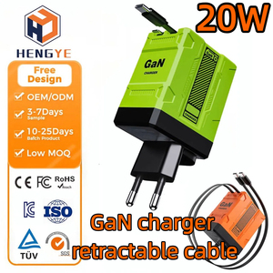 Cargador de Pared con Cable - Adaptador de Carga Rápida GaN de 20W con Cable Retráctil, Juego de Cargador de Viaje Universal - Product Image 1