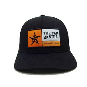 Casquette de camionneur structurée à 6 panneaux en maille noire pour adulte, avec patch tissé réglable, fabriquée au Vietnam, idéale pour le style professionnel en extérieur - Product Image 1