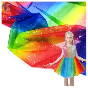 Colourful Print Rainbow Fabric Tulle Glitter Gradient Fabric Girl Tutu Dress Fabric