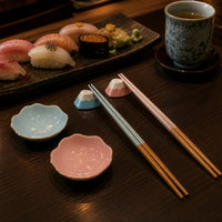 Lot de 2 paires de repose-baguettes en céramique motif fleur de cerisier bleue et rose, avec support en bois Mont Fuji, ensemble de vaisselle cadeau