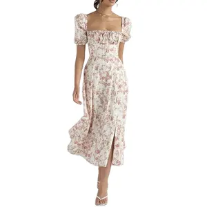 Vêtements de mode pour femmes Designers Factory Casual Dress Oem Custom Rose Print Midi Sundress