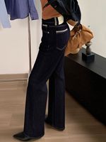Jean évasé skinny YUANBOFEI pour femme, taille haute, en denim délavé avec étiquettes de poche brodées, pantalon sexy et tendance pour femme
