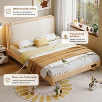 Massives Eichenholz Europäisches Leder-Polsterbett für Kinder mit Abgerundeten Ecken Minimalistisches Modernes Design Langlebige Schlafzimmermöbel