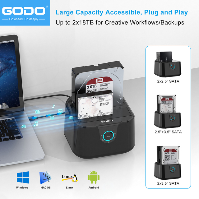 GODO 3.5 Inch SATA USB 3.0 12V3A External Storage HDD Docking Station SATA Dock Hard Drive Docking Station