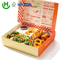 Boîtes en papier kraft recyclables écologiques avec logo personnalisé, avec porte-sauce, résistantes à la graisse, emballages à emporter pour la restauration rapide