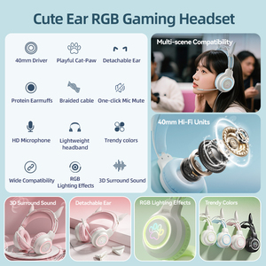 Soyto G35 ODM Auriculares para juegos para jugadores Cute Cow Ear RGB Auriculares con cable para niñas Niños Auriculares AudIfonos Fábrica al por mayor - Product Image 3