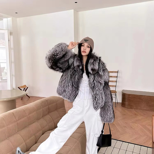 Veste d'hiver courte et réversible en vraie fourrure de renard pour femme, modèle 2025, luxueuse, décontractée, respirante, personnalisable, à simple boutonnage, style trench, toutes tailles - Product Image 4