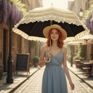 Customized Color Three-Fold Ruffle Bridal Umbrella Long Handle Lace <b>Sunshade</b> Elegant Manual Business Gifts Advertising Novelty - Product Image 3