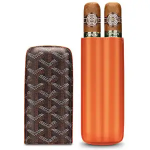 Green Retro Travel Portable Pack Of Two Cow Leather Fabric Cabinet Cigar Case Humidor For Women