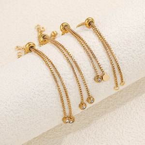 Pulsera de Cadena Ajustable de Acero Inoxidable con Baño de Oro PVD de 18K y Detalles de Diamantes de Imitación, Pulsera DIY con Dijes para Mujer - Product Image 1