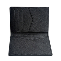 Dompet Tempat Kartu Saku Saffiano MA6 Kulit Asli Korea Desain Slot Diagonal Kantong Penyimpanan Kartu Bisnis Portabel Hitam