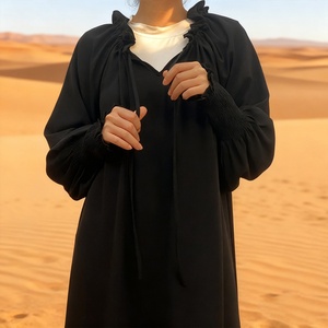 Nouvelle Robe Chic 9.9 à Col Cordon Plissé, Dentelle, Manches Longues Élastiques, Mousseline Bulle Unie, Élégante et Populaire pour Femme 6764 # - Product Image 3