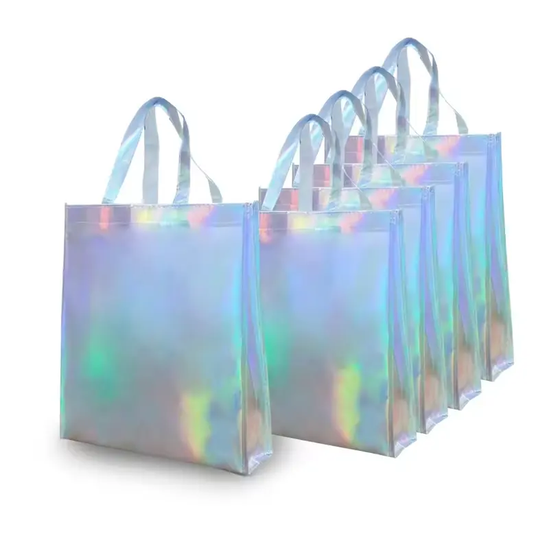 Venta caliente nuevo estilo reciclar papel metálico no tejido laminado bolsas de compras no tejidas con multicolor para elegir