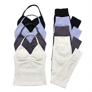 Set Sportivo da Donna 2 Pezzi Traspirante, Top Canotta con Scollo a V e Schiena Scoperta, Leggings Senza Cuciture a Vita Alta - Product Image 1