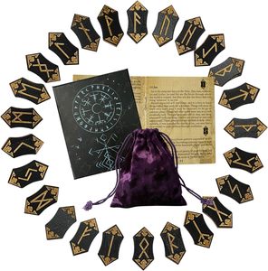 Juego de piedras rúnicas vikingas de madera de 25 piezas con <span class=keywords><strong>libro</strong></span> guía, bolsa de terciopelo, runas Nórdicas - Product Image 1