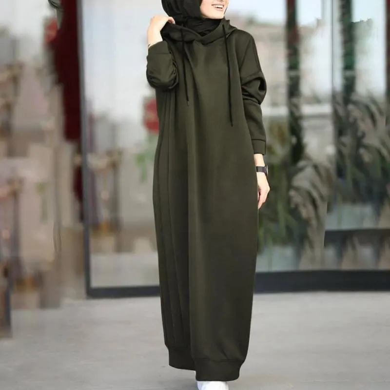 2023 Fashion Warm Malaysia Tech Flece Autumn Winter Muslim Women Abaya Thick Fleece Long Sleeve Hoodie Islamic Women Dress