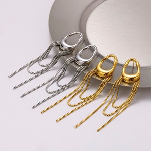 Pendientes colgantes de acero inoxidable con cadena de borlas, diseño geométrico dorado y plateado para fiesta, joyería de moda para mujer TE60709 - Product Image 3