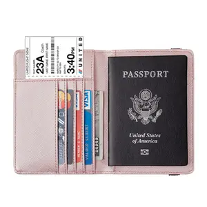 Custom Logo Leather Family Travel Passport Wallet Sublimation Passpoet Holder Rose Pink