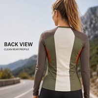 Maillot de cyclisme personnalisé à manches longues pour femme, col rond, blocs de couleurs verticaux, idéal pour les compétitions de cyclisme sur route