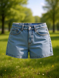 Shorts en jean pour femme, taille haute, coupe droite, en coton délavé, coupe classique, style polyvalent et tendance pour le printemps et l'été - Product Image 2