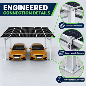 Support de carport solaire en aluminium pour deux voitures, résidentiel et commercial, installation rapide, OEM, taille et logo personnalisés, vente en gros - Product Image 2