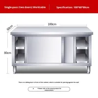 Plan de travail de cuisine en acier inoxydable avec porte coulissante, planche à découper, armoire de rangement, table de découpe pour restaurant