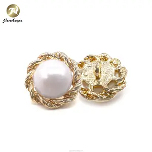 Sewing Metal Flower Gold Shank Round Pearl Head Button Fashion Pearl Alloy Buttons For Clothes