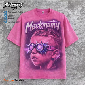 Camiseta Morada de Manga Corta para Hombre Meckmanly con Estampado de Calavera con Casco, Cuello Redondo, Corte Regular, Estilo Urbano, 100% Algodón Jersey - Product Image 3
