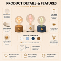 Ampoule LED en forme de cœur, de cloche ou de lune, type Edison, alimentée par piles, base en plastique colorée, pour la décoration, ampoule cadeau, prix d'usine