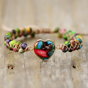 Imperial Stone Heart Shaped Double Layer Hand Woven <b>Adjustable</b> <b>Bracelet</b> Gift Jewelry - Product Image 4