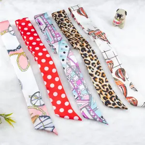 Nouveaux foulards en satin imprimé pour femmes, longs rubans, bandeaux en soie pour dames, petits foulards pour cheveux, nœuds papillon, accessoires pour sacs - Product Image 5