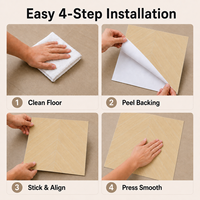 Carrelage de sol en bois PP à chevrons en chêne clair personnalisé en usine, 0,76 mm, autocollant adhésif pelable et repositionnable