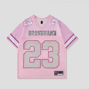 เสื้อยืดพิมพ์ลายฮิปฮอปทรงโอเวอร์ไซส์ สไตล์สตรีทแวร์ ตกแต่งด้วยคริสตัล ระบายอากาศได้ดี ต้านเชื้อแบคทีเรีย ผ้าตาข่าย ทรงครอป สั้น สำหรับผู้ใหญ่ สไตล์อเมริกัน - Product Image 1
