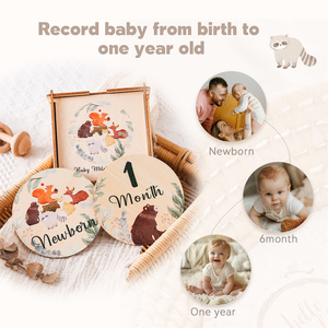 Carte in Legno per Traguardi Mensili <span class=keywords><strong>del</strong></span> Bambino con <span class=keywords><strong>Animali</strong></span> della Foresta, Fette di Legno Rotonde per Servizi Fotografici di Neonati - Opzione Logo Personalizzato - Product Image 2